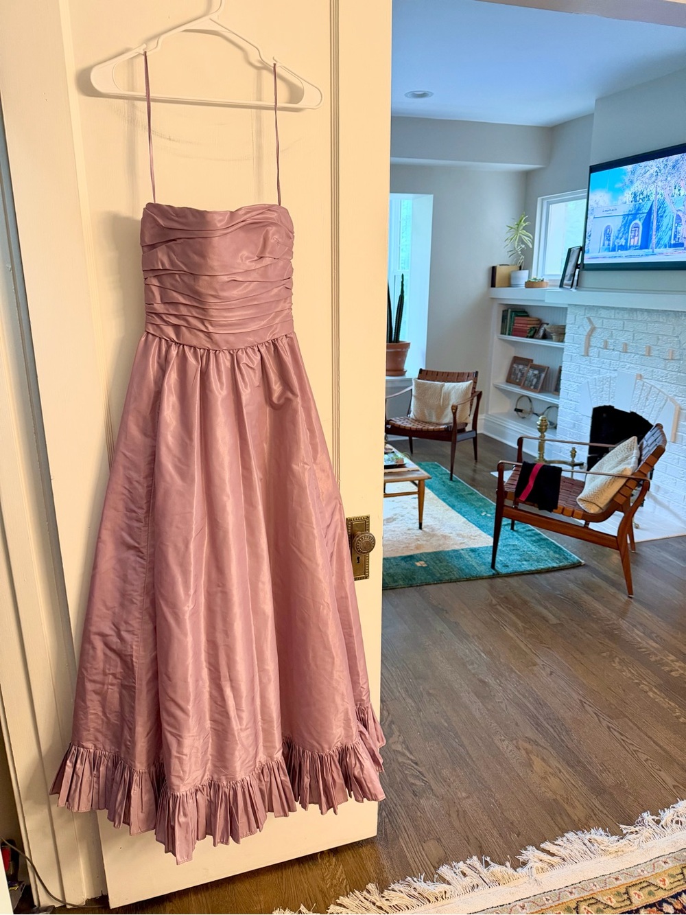 Victor Costa 70s Strapless Taffeta Evening Gown - Picture 2 of 16